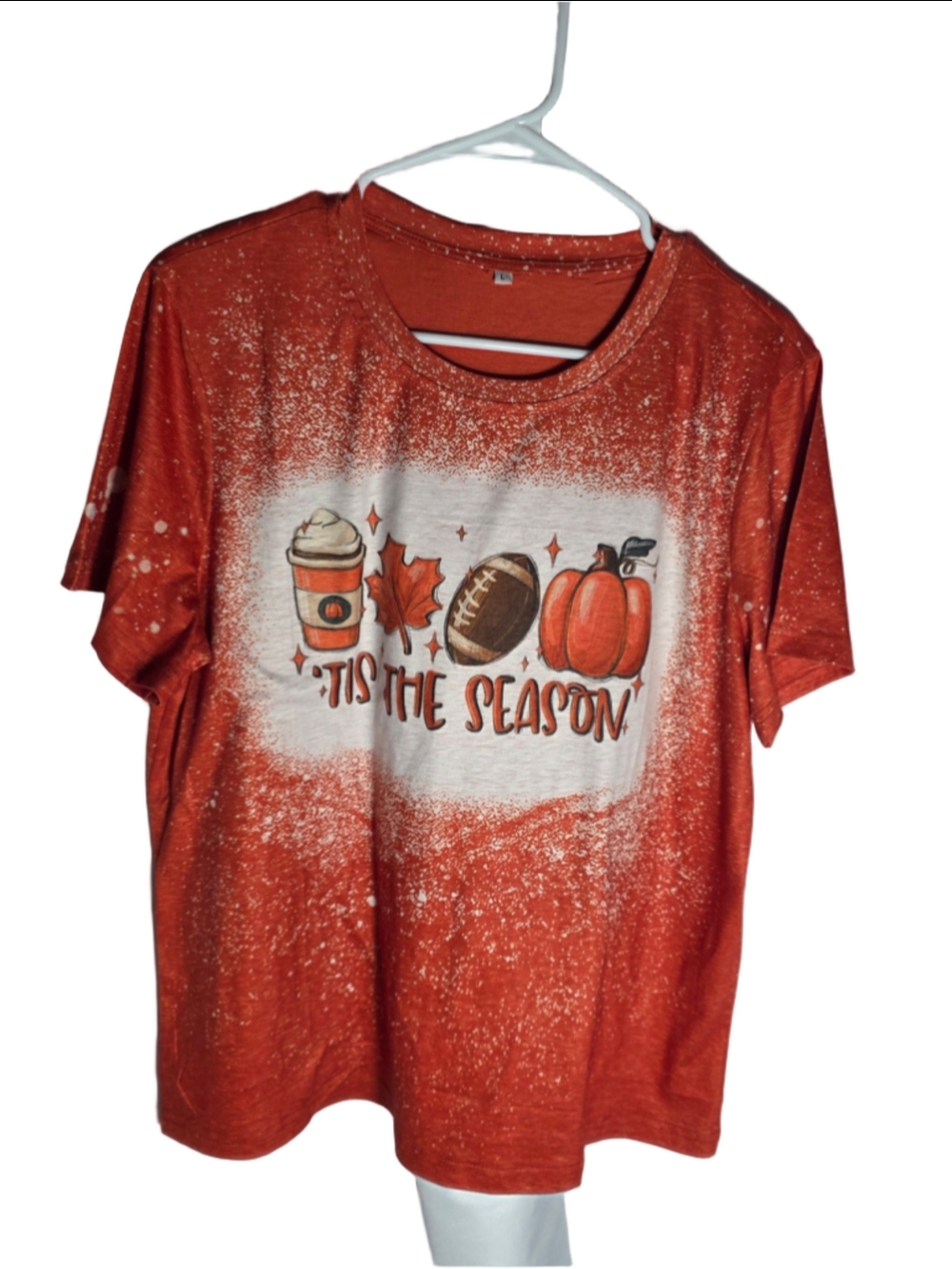 Women's Unbranded Fall Graphic Tee Size L Orange White pumpkin fall coffee